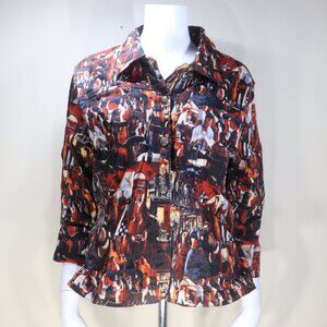 Mirror Image Funky Abstract Music Jazz Denim Jacket, Size XL
